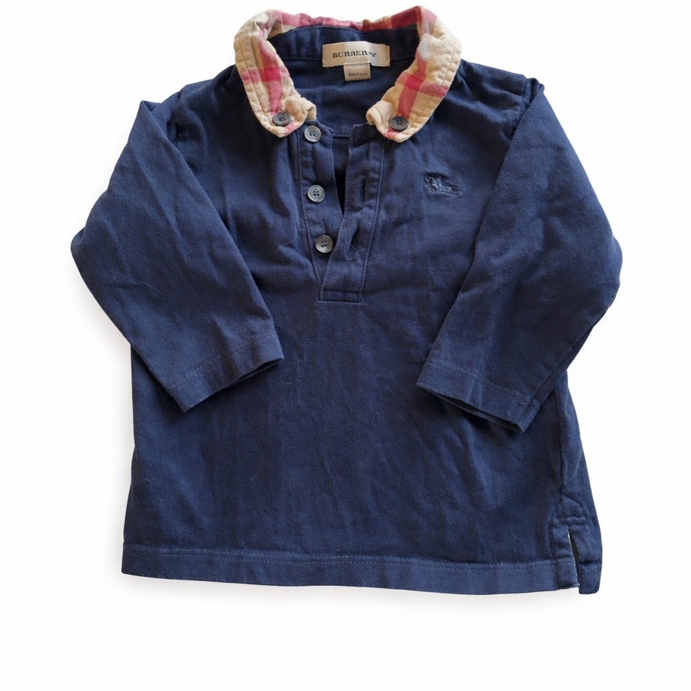 Burberry Kids Shirt in Navy with Red Plaid Collar